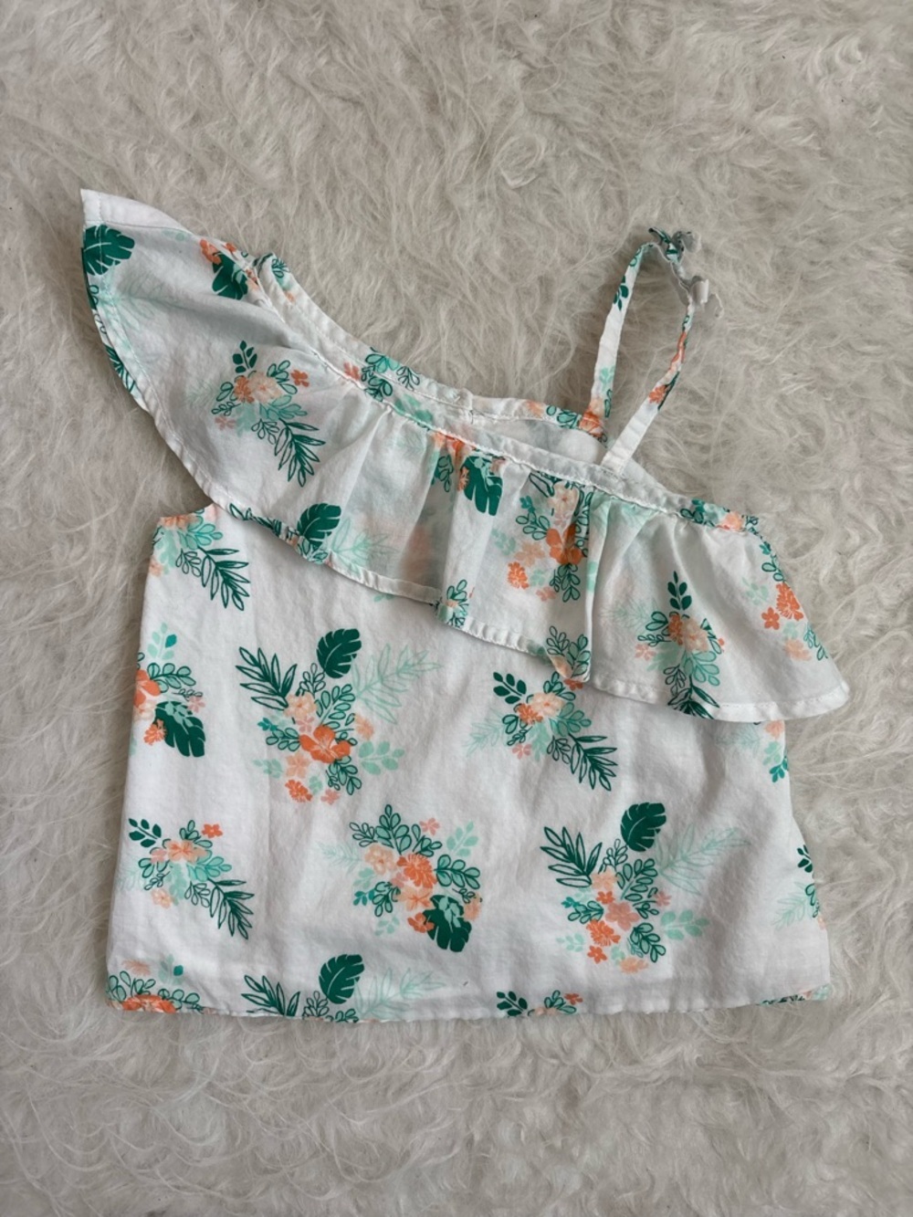 Janie and Jack White Floral One-Shoulder Ruffle Tank with Tropical Floral Print